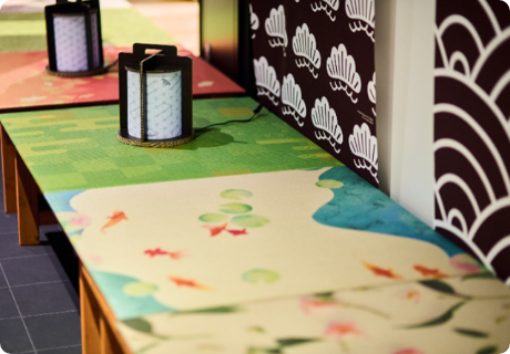 畳、ガラス、壁紙、床材などへのデザイン印刷のイメージ